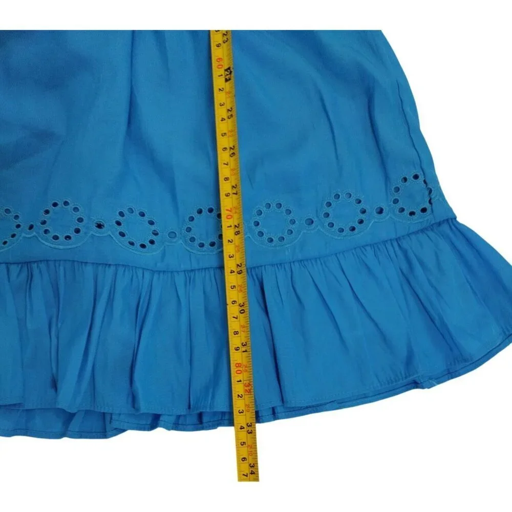 Joie XS Blue Long Sleeve Ruffled Mini Dress, Embroidered Details, Elastic Waist. - Picture 8 of 8